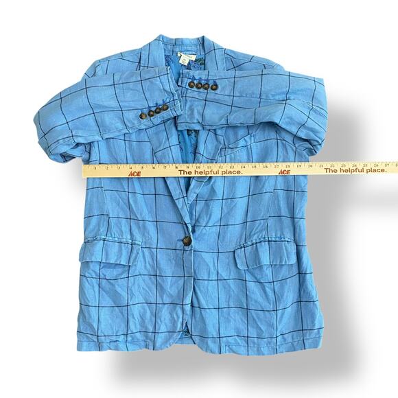 Sundance Linen Iris Blue Plaid Windowpane Blazer Womens Size PS Preppy - Picture 4 of 8